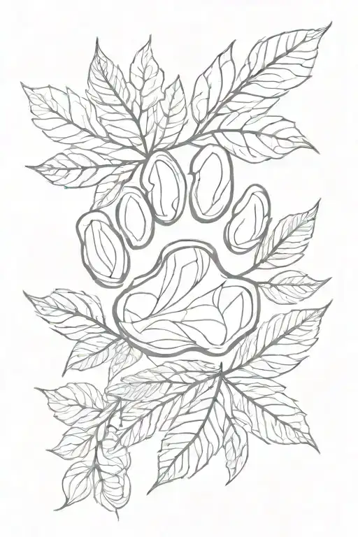 Dog Paw Print With Leaves Intertwined