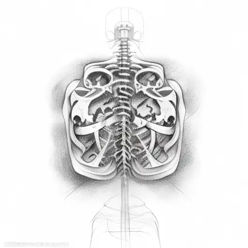 Abstract Lines Forming A Cemetery Scene Tattoo On Ribs