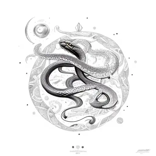 Elegant Snake Intertwined With A Celestial Map Of The Night Sky
