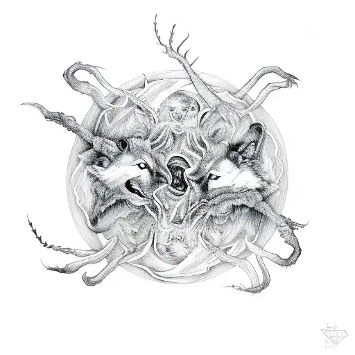 Wolf And Spider Forming Into One Being Like Ying Yang