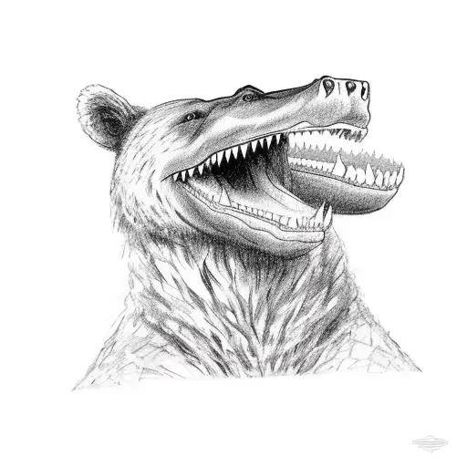 Standing Black Bear Holding A Leash Attached To Alligator