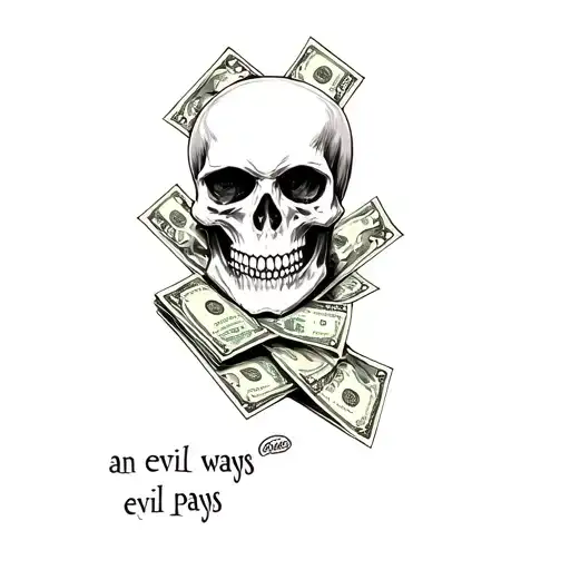 A Drawing Of A Skull And Money An Saying Evil Ways Evil Pays