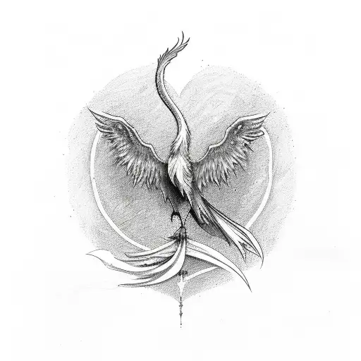Phoenix Whose Tail Turns Into A Heart Beat