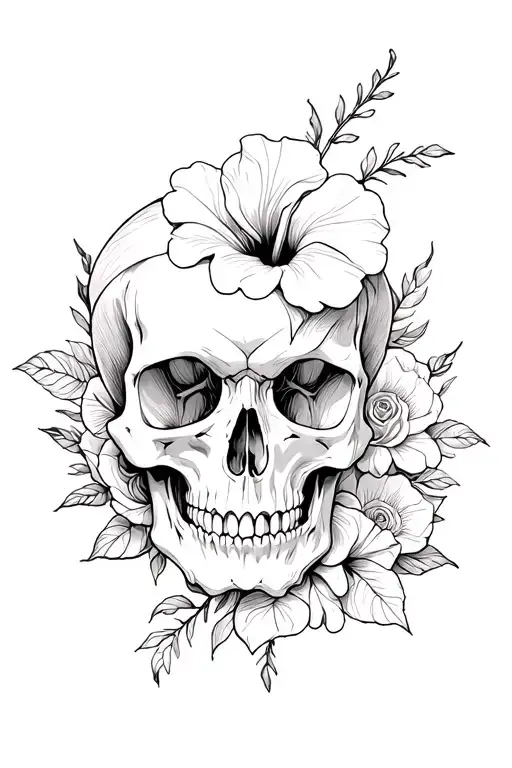 Hibiscus Skull Face With Roses And Pages Turning More Complex