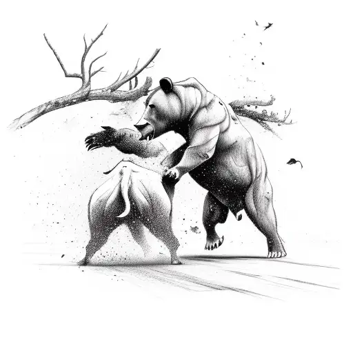 Bull Fighting A Bear In A Fierce Battle