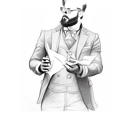 A Sketch Of A Barber Holding A Bag Of Money