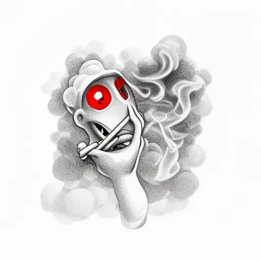 Cartoon Bong With Red Eyes Smoke Coming Out The Top