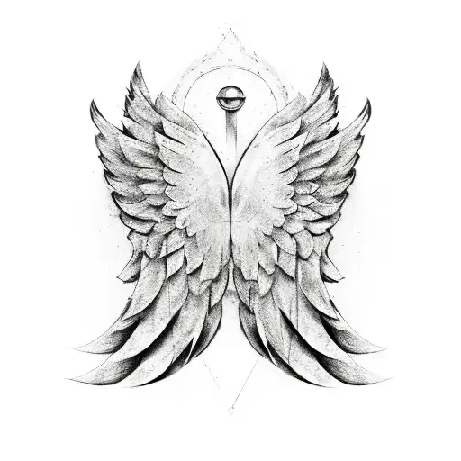 2 Angel Wings With Grandfather Clock Faded Behind Wings