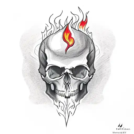 Hand Holding Skull With Flames