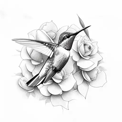 Hummingbird With Roses
