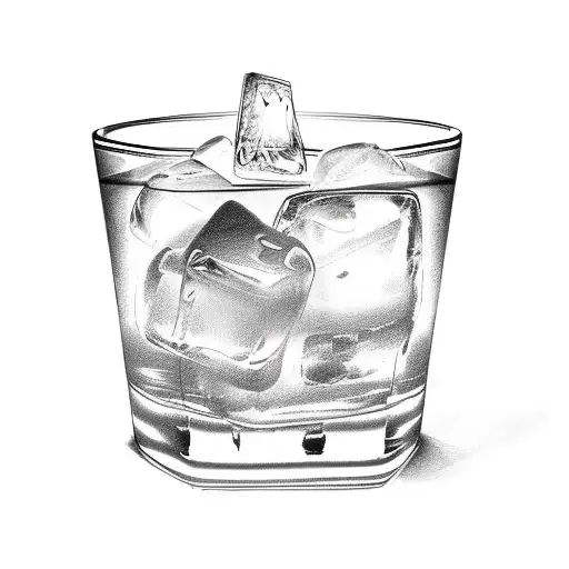 Black And White Old Fashioned Cocktail With Large Ice Cube And Orange Peel
