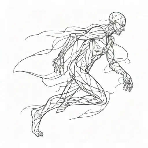 A Minimalist Tattoo Of An Alone Melting Human Who Is Leaving Back Figure Without Background