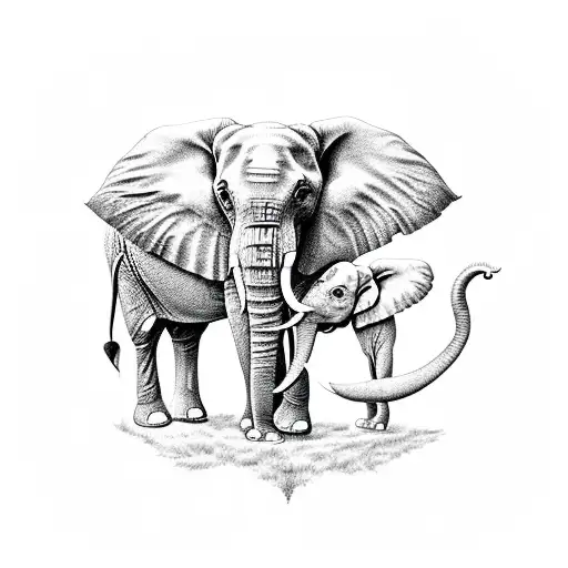 Elephant Outline In A Tree Shape With Baby Elephants Inside It