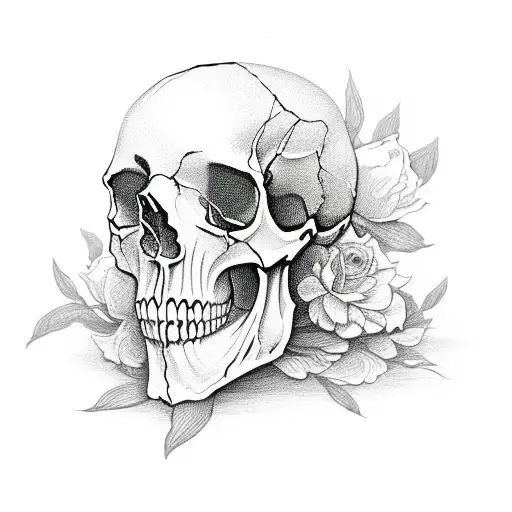 Half Skull With Flowers Blooming