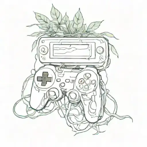 A Sketch Of A Video Game Controller Entwined With Plant Roots