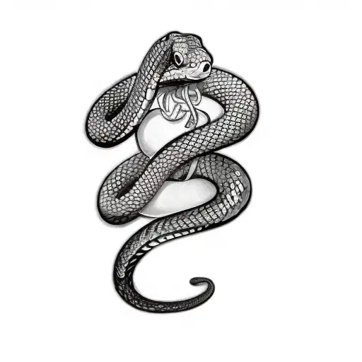 A Snake Entangling An Apple