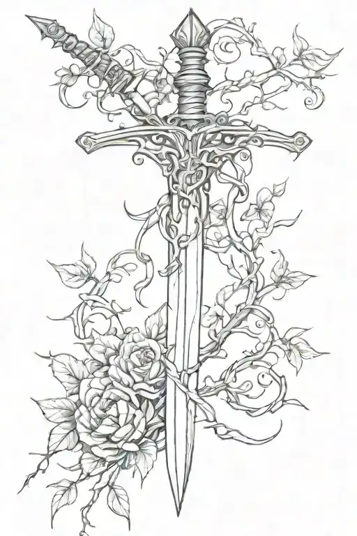 Sword With Vines And Barbed Wire Wrapped