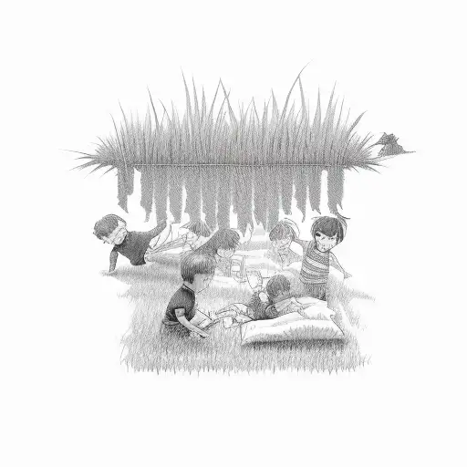 Children Underneath A Bed Of Grass