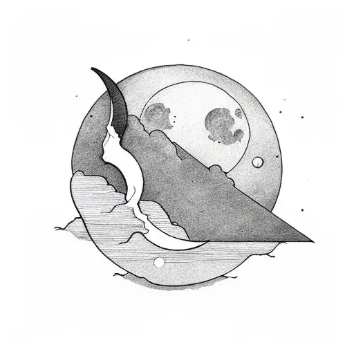 Crescent Moon With Dagger Sticking Through It