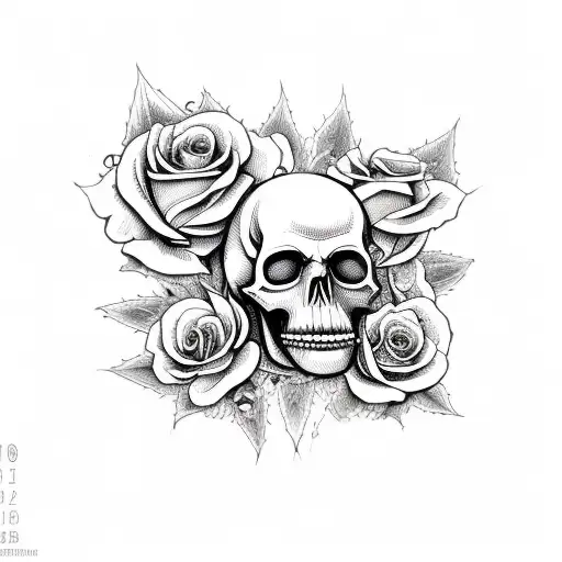 Atomical Skull With Cherry Blossems And Roses Hip