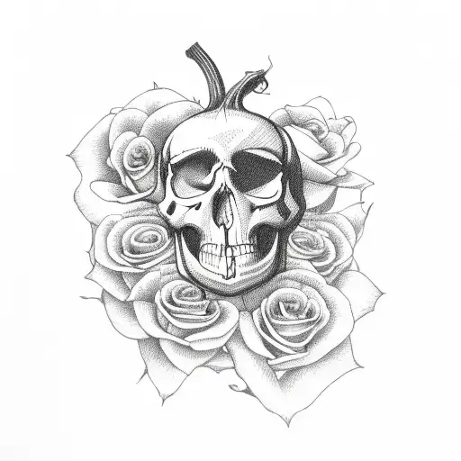 Pumpkin With A Skull And Roses