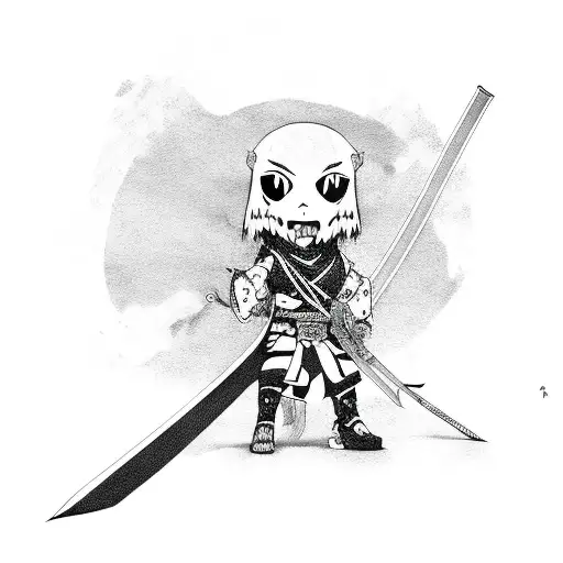 Anime Character With A Katana Surrounded By Skulls