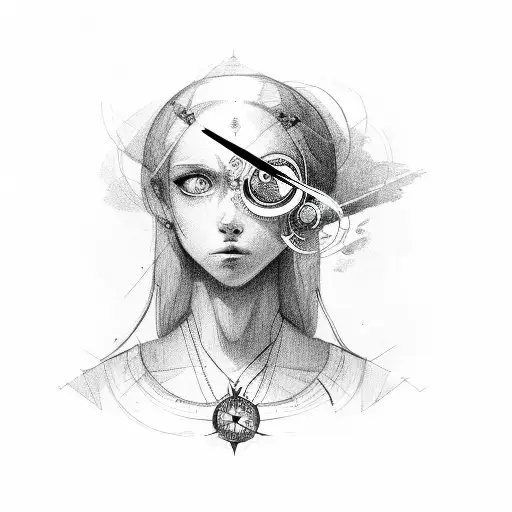 A Sketchy Portrait Of A Lost Soul Holding An Eye As A Compass