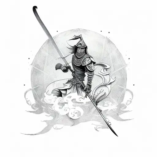 Swordsman Tattoo With Dragon Background