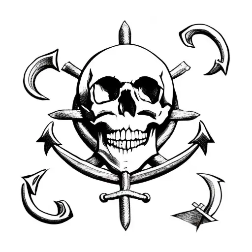 Skull With Pirates Anchor Going Through It