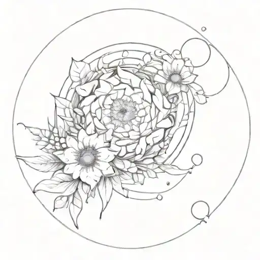 Create An Art With Horizontal Flowers And A Moon In The Middle
