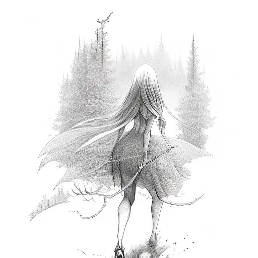 A Mystical Forest Nymph Gracefully Walking On A Moonlit Hiking Trail