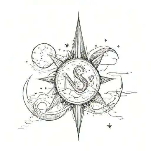 N S And Moon Lettering