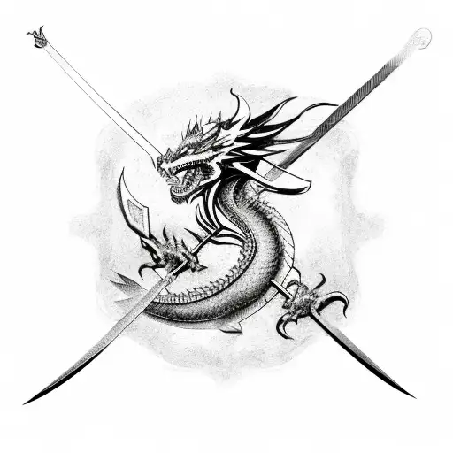 Swordsman Tattoo With Dragon Background