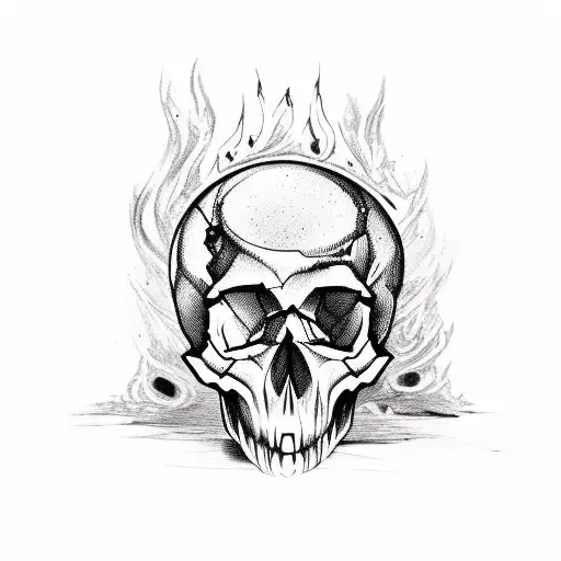 Medieval Skull With Blood And Burning Castle