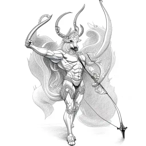 Design A Tatoo Of Centaur With Medusas Head Shooting Bow And Arrow