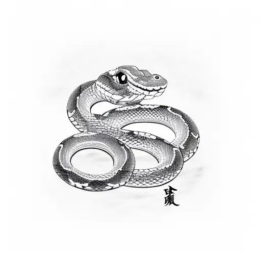 Japanese Kanji Characters Forming The Shape Of A Snake