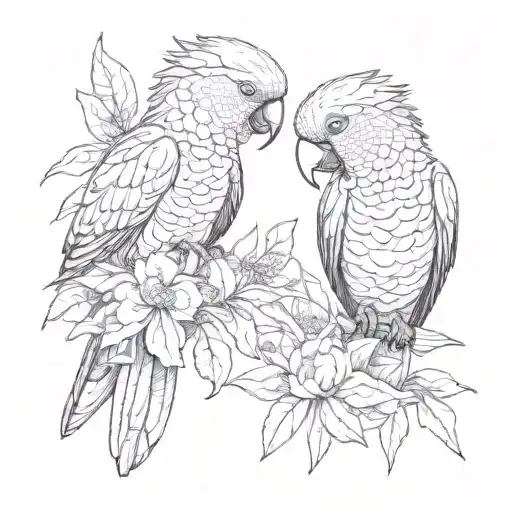 A Male And A Female Black Cockatoo With A Waratah Flower
