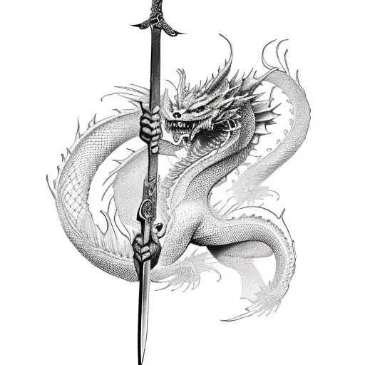 Swordsman Tattoo With Dragon
