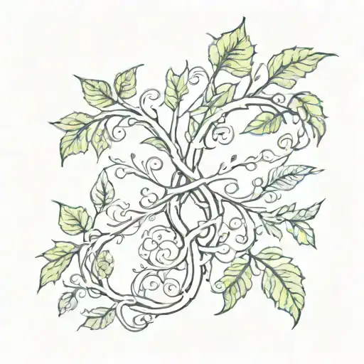 A Sketch Tattoo Of Two Intertwined Vines With The Initials Of The Client And Their Best Friend