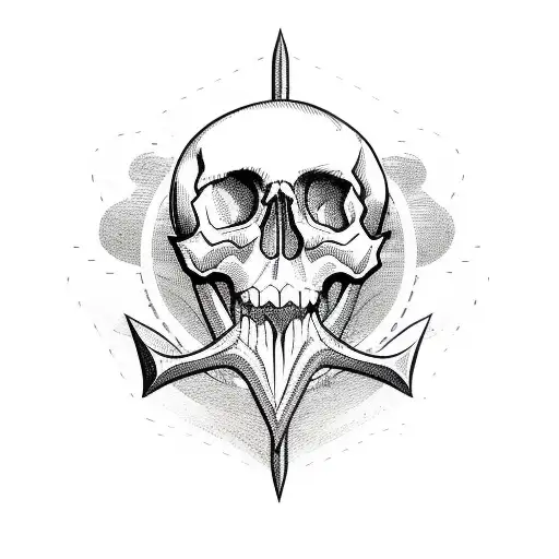 Skull With Pirates Anchor Going Through It