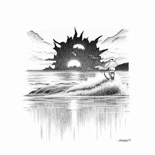 Sunset Over Water With Cowboy