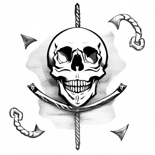 Skull With Pirates Anchor Going Through It