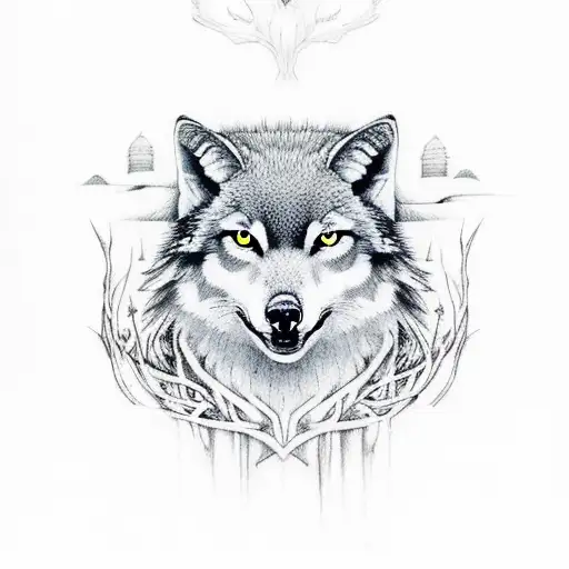 A Witchy Forest Scene With Animals Like Wolves And Owls Surrounded By Mystical Symbols