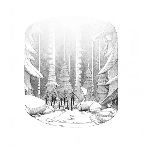 A Group Of Scouts Exploring A Mystical Forest