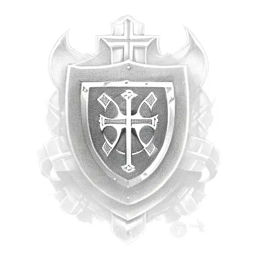 Crusader Shield With Cross Irish Harp And Roses