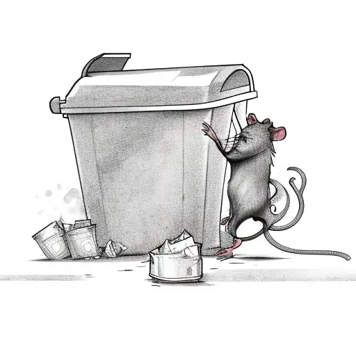Rat Standing Inside Of A Trashcan And Aiming A Machine Gun