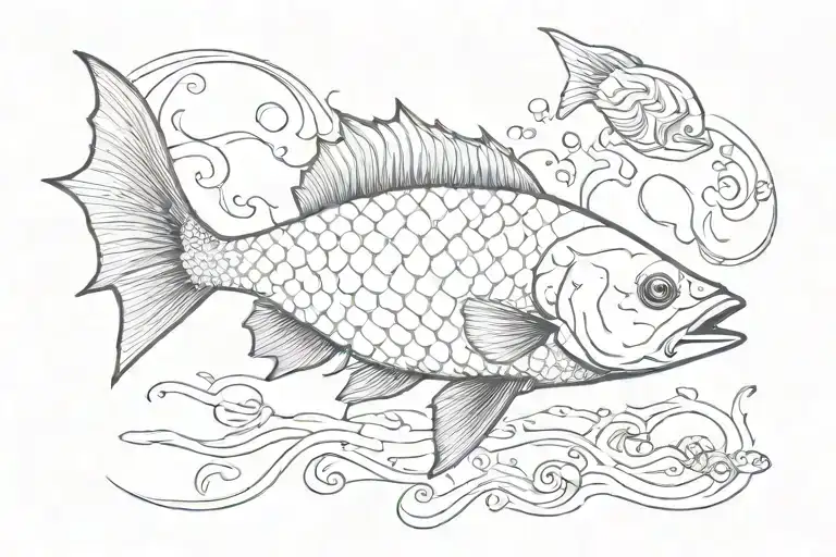 Fish With Dog Head Tattoo Holding