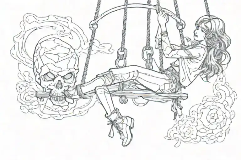 Girl Swinging From Skull Wearing Jeans