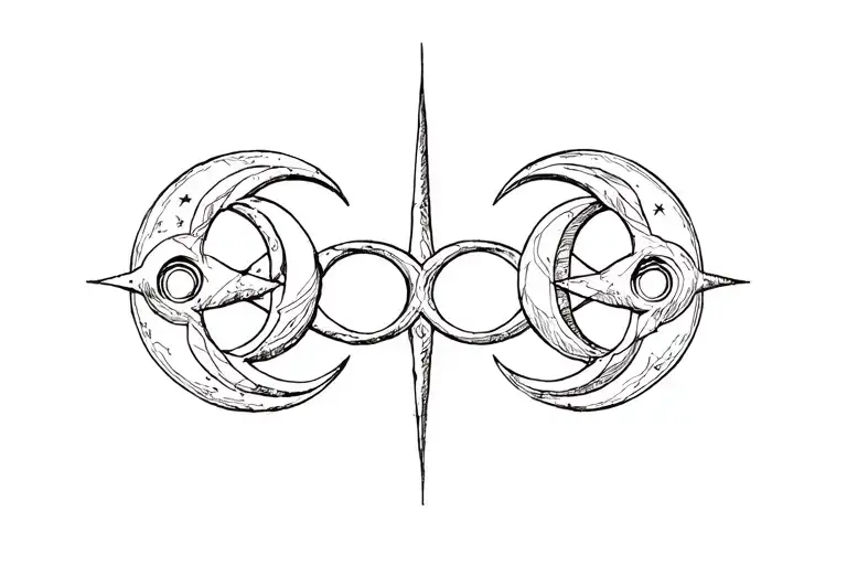 Hecate Triple Moon Star Outward Facing Crescents