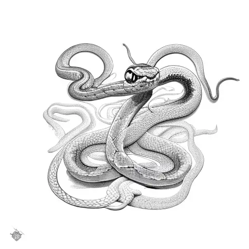 Two Tangled Snake With Flower